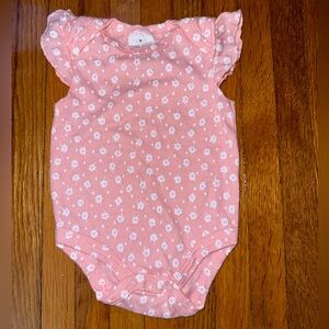 Laura Ashley ~ Onesie ~ Pink with White Flowers ~ 3-6 Months ~ Ruffled Shoulders